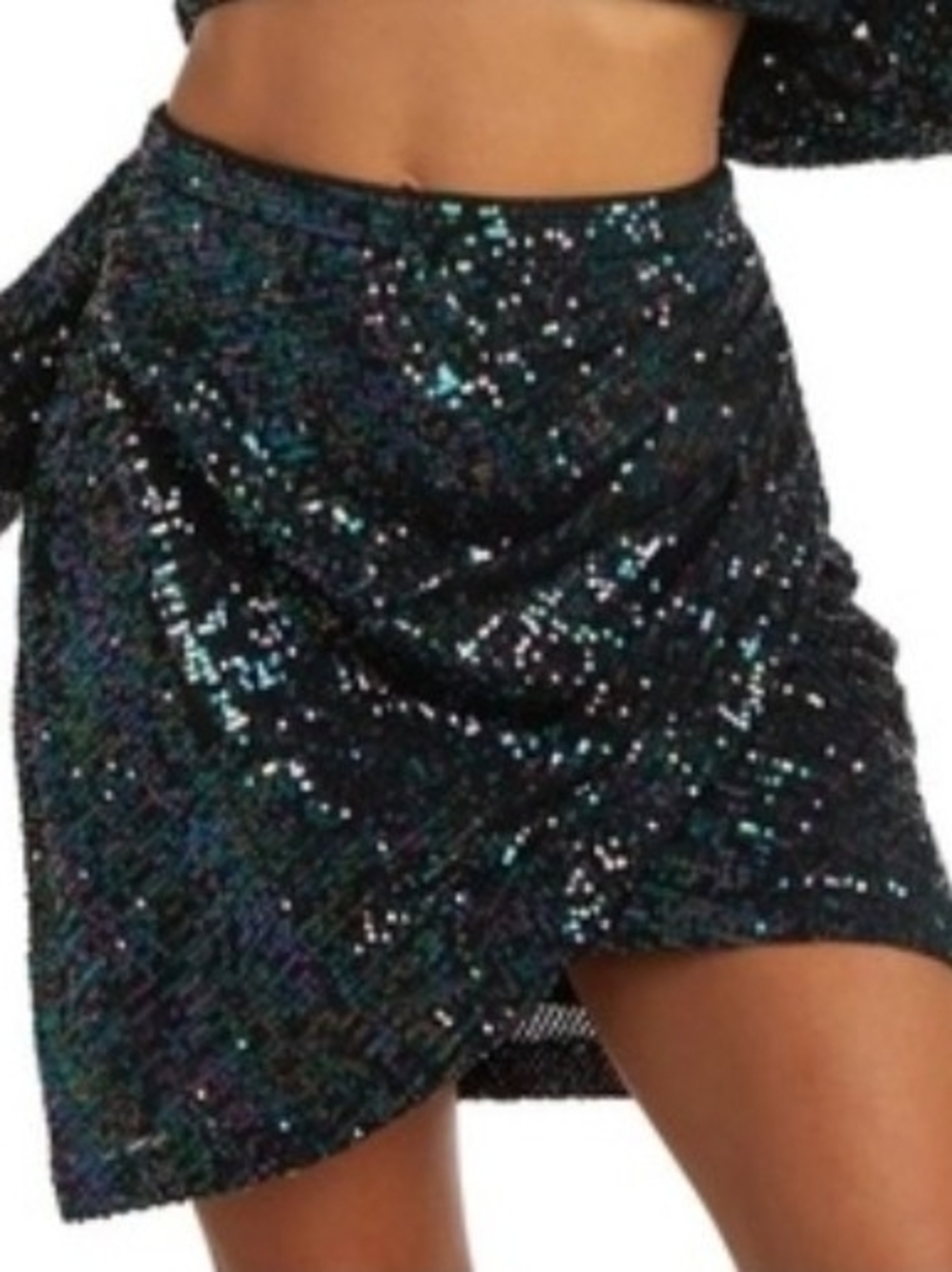 Morgan & Co. Black Sequin Mini Skirt with Green Iridescence